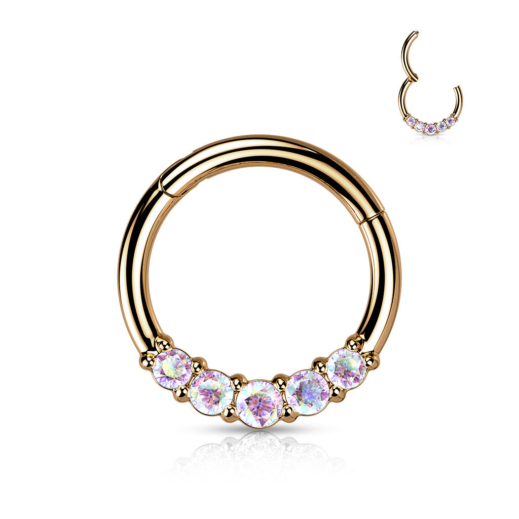 Surgical Steel Hinged Segment with Forward Facing 5 CZ Ring